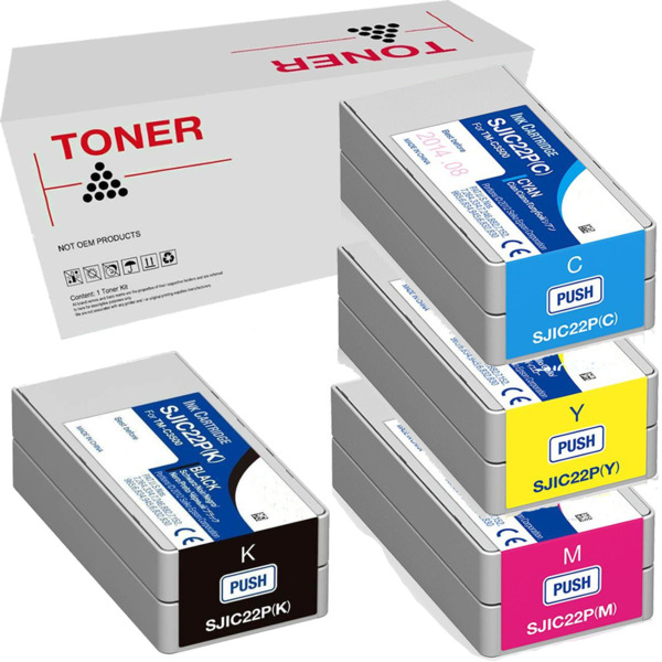 SJIC22P pack 4 cartuchos de tinta pigmentada compatible con Epson C33S020601 C33S020602 C33S020603 C33S020604 SJIC22P(KCMY) de a