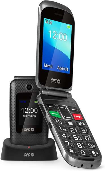 SPC Magnus Telefono Movil - DiseÃ±o de Concha - Teclas Grandes - Boton SOS - Base de Carga USB-C - Volumen de Timbre 95Db - Comp