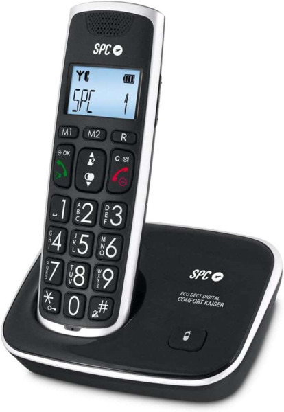 SPC Telefono Fijo Inalambrico para Mayores - Teclas y Numeros Extragrandes - Volumen de Auricular Amplificado - Agenda y 2 Memor