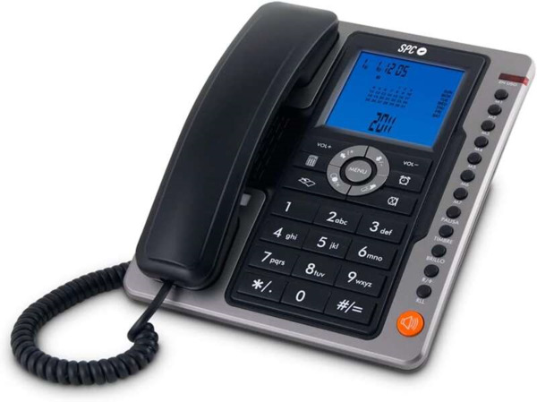 SPC Telefono Fijo Office Pro - Pantalla Iluminada Azul - Teclas Grandes - Memorias Directas - Manos Libres - Identificador de Ll