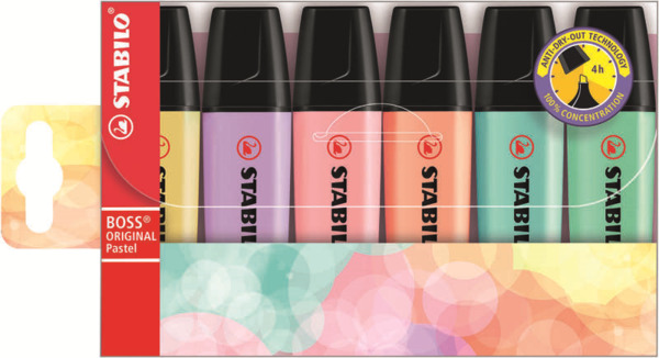 Stabilo Boss 70 Pastel Pack de 6 Rotuladores Marcadores Fluorescentes - Trazo entre 2 y 5mm - Recargable - Tinta con Base de Agu