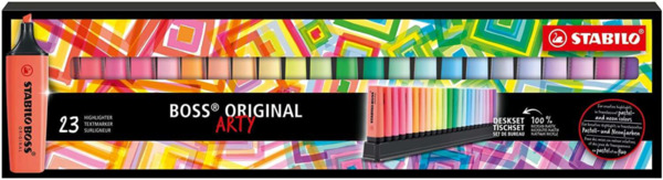 Stabilo Boss Arty Line Pack de 23 Marcadores Fluorescentes - Trazo entre 2 y 5mm - Recargable - Tinta con Base de Agua - Colores