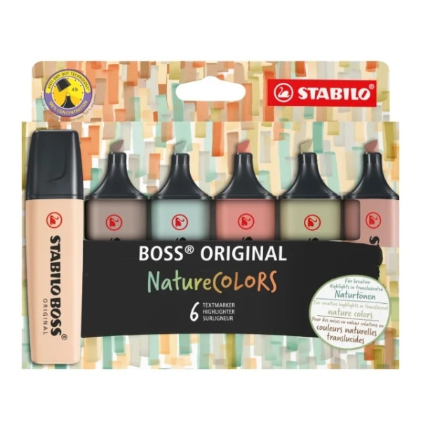 Stabilo Boss Naturecolors Pack de 6 Marcadores - Trazo entre 2 y 5mm - Tinta con Base de Agua - Colores Siena, Beige, Ocre Oscur