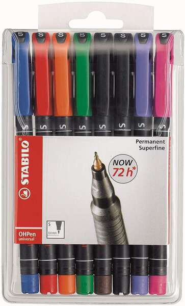Stabilo OHPen Pack de 8 Rotuladores Permanentes - Punta Superfina - Trazo de 0.4mm - Agarre Antideslizante - Tapon Ventilado - C