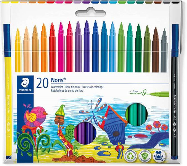 Staedtler 326 Pack de 20 Rotuladores Punta de Fibra - Trazo 1.0mm Aprox - Resistente a la Presion - Tinta a Base de Agua Antisec