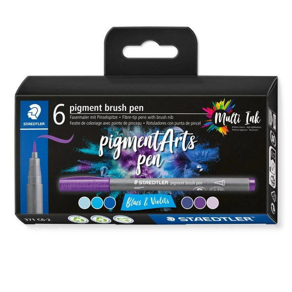 Staedtler 371 Pack de 6 Rotuladores Punta de Pincel Suave - Colores Vivos y Brillantes - No Amarillea con el Paso del Tiempo - N
