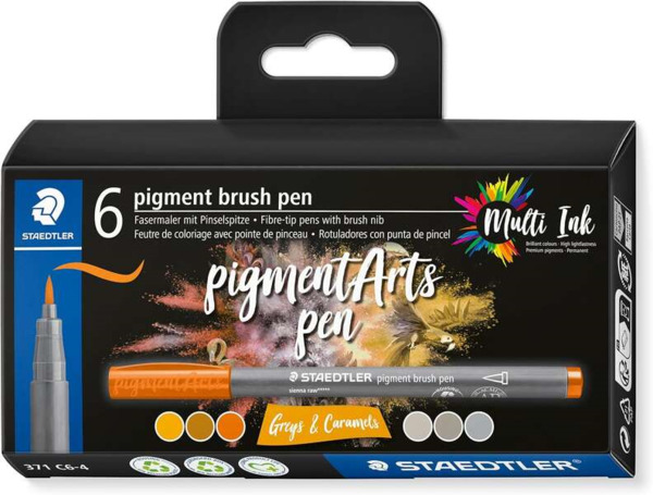 Staedtler 371 Pack de 6 Rotuladores Punta de Pincel Suave - Colores Vivos y Brillantes - No Amarillea con el Paso del Tiempo - N