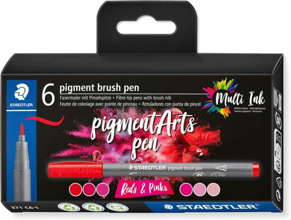 Staedtler 371 Pack de 6 Rotuladores Punta de Pincel Suave - Colores Vivos y Brillantes - No Amarillea con el Paso del Tiempo - N
