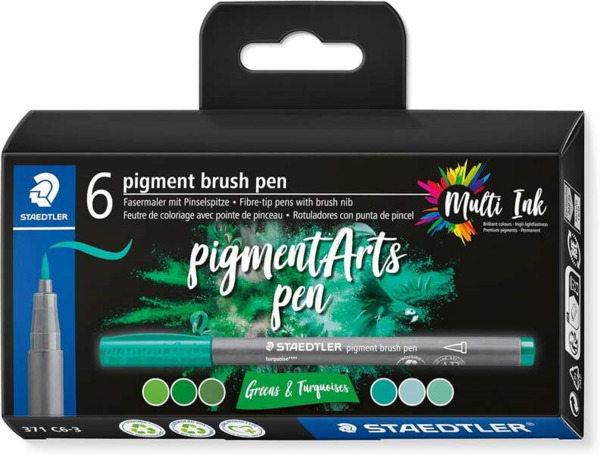 Staedtler 371 Pack de 6 Rotuladores Punta de Pincel Suave - Colores Vivos y Brillantes - No Amarillea con el Paso del Tiempo - N