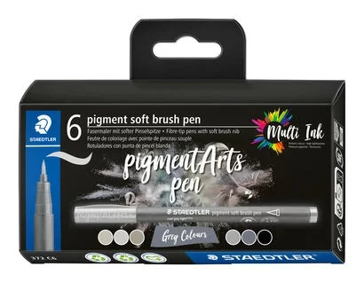 Staedtler 372 Pack de 6 Rotuladores Punta de Pincel Suave - Colores Vivos y Brillantes - No Amarillea con el Paso del Tiempo - N