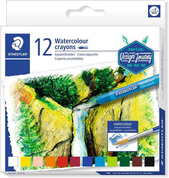 Staedtler Crayones Acuarelables 223 Pack de 12 Lapices de Cera - Facil de Mezclar - Extremadamente Opacos - Colores Surtidos