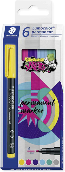 Staedtler Lumocolor 317 Pack de 6 Rotuladores Permanentes - Punta Media Redonda - Trazo 1mm Aprox - Capuchon con Clip - Secado R