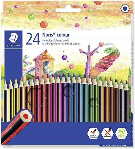 Staedtler Noris Colour 185 Pack de 24 Lapices Hexagonales de Colores - Fabricados en Wopex - Muy Resistentes - Madera de Fuentes