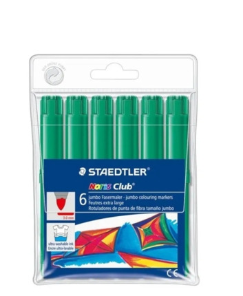 Staedtler Noris Jumbo 340 Pack de 6 Rotuladores Jumbo - Punta de Fibra - Trazo 3mm - Tapa Ventilada - Color Verde