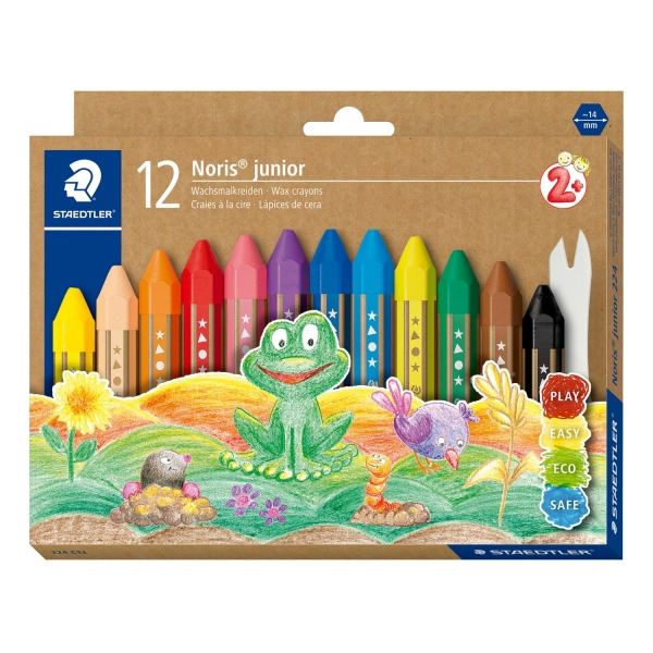 Staedtler Noris Junior Pack de 12 Ceras de Colores Extragruesas - Forma Hexagonal - Colores Surtidos