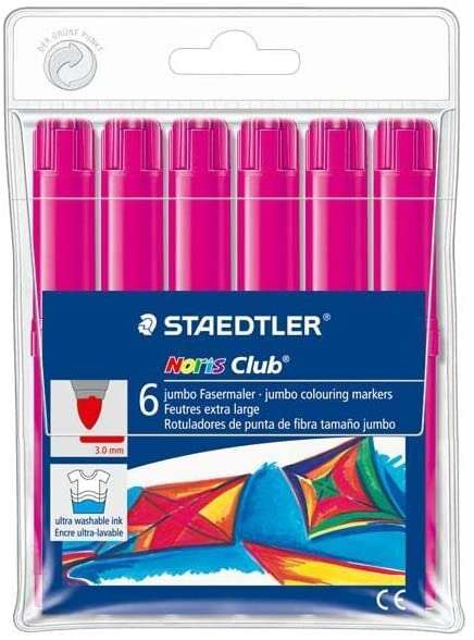 Staedtler Noris Watercolour 340 Pack de 6 Rotuladores de Gran Tamaño - Trazo 3mm Aprox - Lavable Facilmente - Tinta Base de Agu