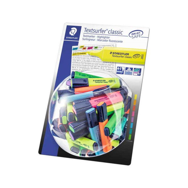 Staedtler Textsurfer Classic 364 Expositor de 100 Marcadores Fluorescentes - Punta Biselada 1 - 5 mm Aprox - Secado Rapido - Col