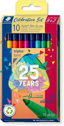 Staedtler Triplus Color 323 Pack de 10 Rotuladores - Trazo 1mm Aprox - Tinta Antisecado - Capuchon Ventilado - Colores Surtidos
