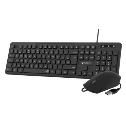 Subblim Combo Business Slim Silencioso con Cable USB - Teclado y Raton - Teclas Ergonomicas de Bajo Perfil - Resistente a Derrames - Pulsaciones Silenciosas - DiseÃ±o Ergonomico - Color Negro