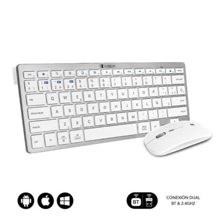 Subblim Combo Multidispositivo Compacto - Conectividad Inalambrica Multidispositivo - Compatible con Windows, Android, Ios y Macos - Control Multimedia - Teclado en EspaÃ±ol - Color Blanco