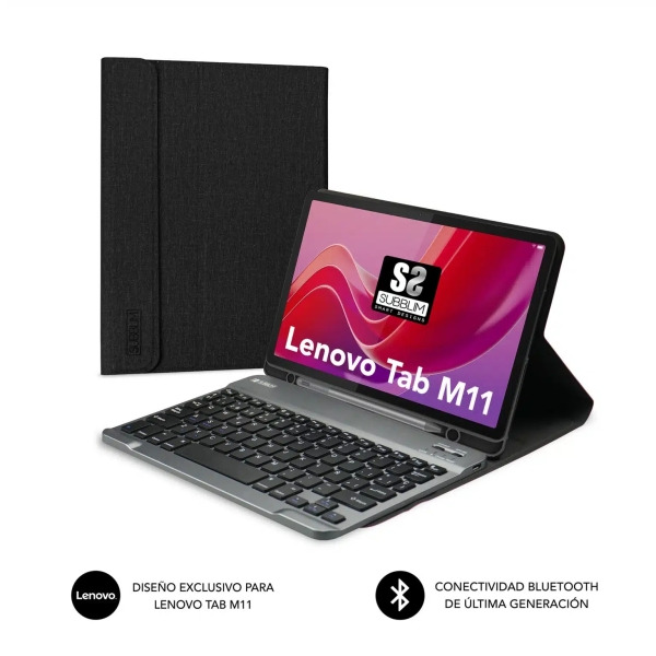 Subblim Keytab Pro BT Funda Exclusiva + Teclado para Tablet Lenovo Tab M11 - Teclado Compacto Bluetooth - Cierre Magnetico - Con
