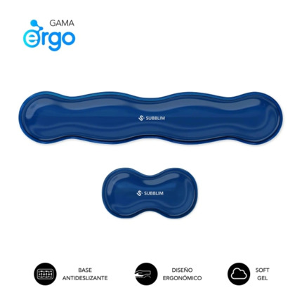 Subblim Pack Ergo Crystal Flex ReposamuÃ±ecas para Teclado y Raton - Gel Refrigerante Autoajustable - DiseÃ±o Ondulado Ergonomico - Base Antideslizante - Color Azul