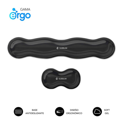 Subblim Pack Ergo Crystal Flex ReposamuÃ±ecas para Teclado y Raton - Gel Refrigerante Autoajustable - DiseÃ±o Ondulado Ergonomico - Base Antideslizante - Color Negro