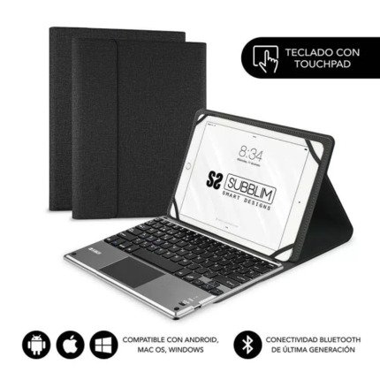 Subblim Teclado Bluetooth extraÃ­ble - Funda universal 9-10.1" - DiseÃ±o ultradelgado - Soporte ajustable - Touchpad - Sistema magnÃ©tico - Resistente y adaptable - InalÃ¡mbrico - Bluetooth - Color Negro