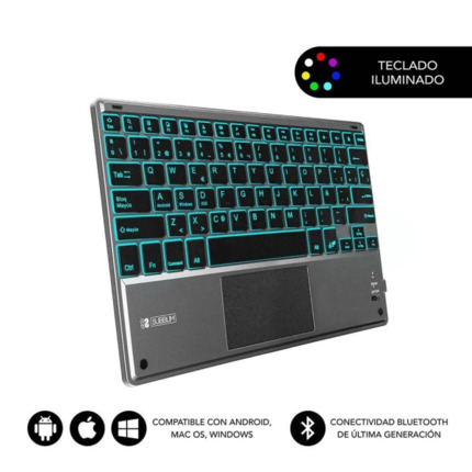 Subblim Teclado Retroiluminado Ultrafino SMART BT - TouchPad - IluminaciÃ³n Hasta 7 Colores Ajustables - Bluetooth 3.0 - Autonomia 30 dias - Color Negro