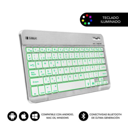 Subblim Teclado Smart Backlit Bt - Conectividad Bluetooth 30 - Iluminacion Ajustable en 7 Colores - DiseÃ±o Delgado de 6mm - Tecnologia de Membrana de Alta Precision - Bateria de Larga Duracion - Color Gris