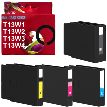T13W1 T13W2 T13W3 T13W4 pack 4 cartuchos de tinta pigmentada multicolor compatible con Epson C13T13W140 C13T13W240 C13T13W340 C13T13W440