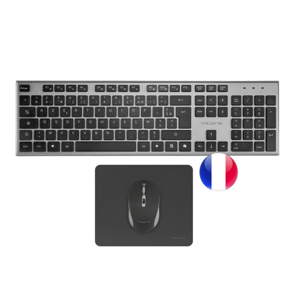 Tacens Zenith Combo Pack Inalabrico de Teclado Completo + Raton y Alfombrilla - Disposicion Francesa AZERTY FR - Teclas Silencio