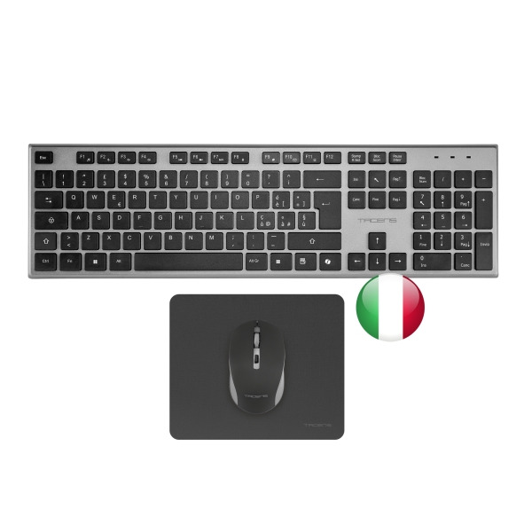 Tacens Zenith Combo Pack Inalabrico de Teclado Completo + Raton y Alfombrilla - Disposicion Italiana QWERTY IT - Teclas Silencio
