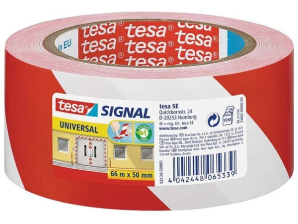 Tesa Cinta Adhesiva de Señalizacion 50mm x 66m - Ideal para Señalizar Obstaculos Permanentes - Adhesivo sin disolventes - Colo