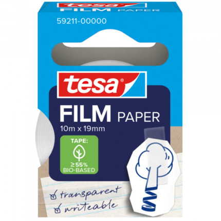 Tesa Paper Pack de 1 Cinta Adhesiva de Papel 19mm x 10 Metros - Casi Invisible en Superficies de Color Claro - Se puede Cortar con la Mano y Escribir sobre ella - Papel Certificado FSCÂ®