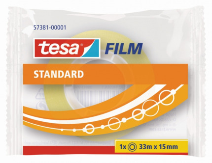 Tesa Tesafilm Standard Cinta Autoadhesiva Transparente 15mmx33m - Buena Adherencia y Alta Resistencia a la Luz UV - Sin PVC