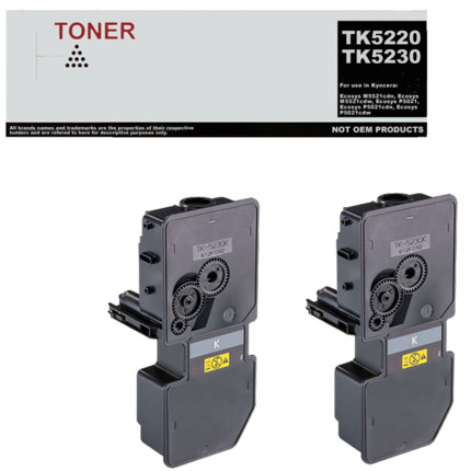 TK5220 TK5230 pack 2 toner negro compatible con Kyocera TK52200K TK5230K