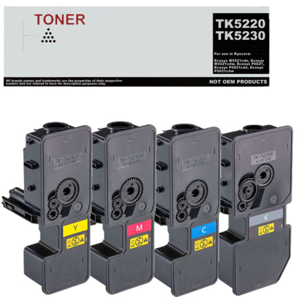 TK5220 TK5230 pack 4 toner multicolor compatible con Kyocera TK52200K/TK5230K, TK5220C/TK5230C, TK5220M/TK5230M, TK5220Y/TK5230Y