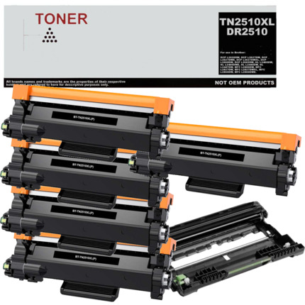 TN2510XL / DR2510 pack 5 toner negro y 1 tambor compatible con Brother TN2510XL / DR2510