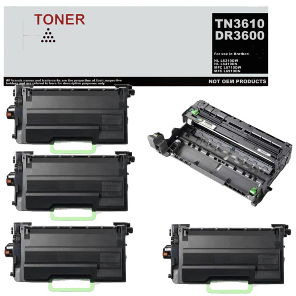 TN3610 / DR3600 pack 4 toner negro y 1 tambor compatible con Brother TN3610 / DR3600