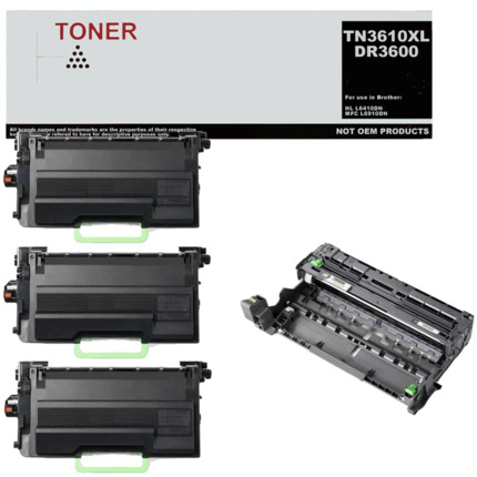 TN3610XL / DR3600 pack 3 toner negro y 1 tambor compatible con Brother TN3610XL / DR3600