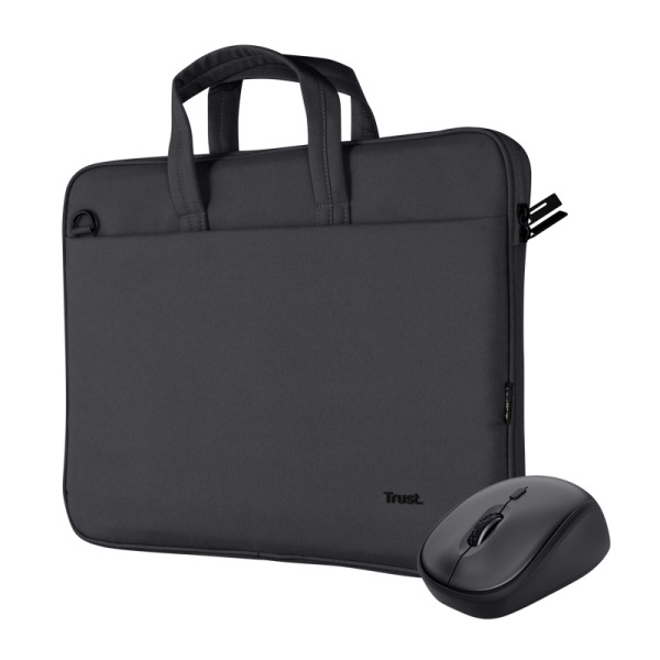 Trust Maletin para Portatil de 16" Ecologico + Raton Inalambrico Silencioso - DiseÃ±o con Materiales Reciclados - Compacto y Tot