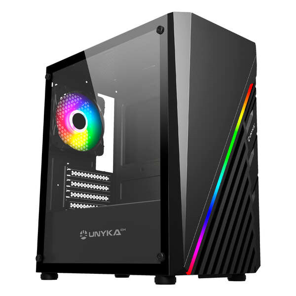 Unykach Mini Glayze Caja Micro-ATX - Iluminacion ARGB - Lateral Cristal Templado - USB-A 2.0/3.0 y Audio - 1 Ventilador 120mm RG