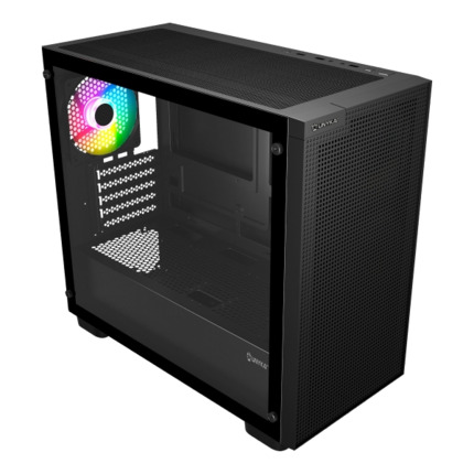 Unykach Revelat Mesh Edge Caja Micro ATX, ITX - Lateral de Vidrio Templado - 3.5", 2.5" - USB-A 2.0, USB-3.0 y Audio - 4 Ventiladores ARGB - Soporta Refrigeracion Liquida - Color Negro