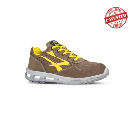 Upower Adventure S ESD Calzado de Seguridad Bajos - Talla 35 - Gamuza Perforada, Puntera de Aluminio, Antideslizante, Proteccion S1PS FO SR - Color Beige/Amarillo