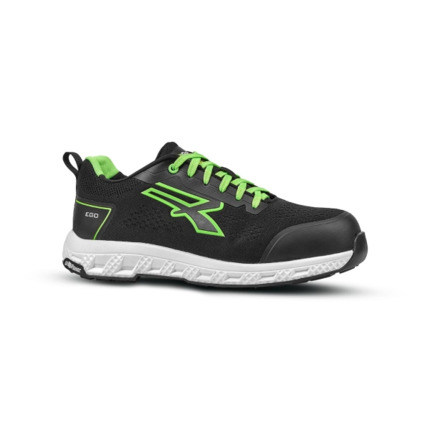 Upower Aton ESD Zapato Bajo de Seguridad - Talla 36 - Proteccion S1PS HI HRO FO SR, U-KNIT Elastico, Puntera Fibertoe, Plantilla Antiperforacion, Suela EVA y Caucho - Color Negro/Verde