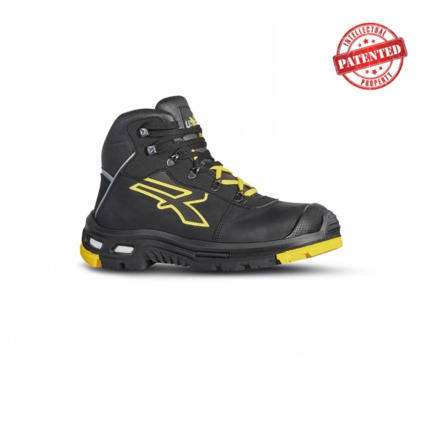 Upower Cosmo S Calzado Altos de Seguridad Laboral - Talla 46 - Piel Pull-Up Suave, Hidrofugos, Puntera Aluminio AirToe, Suela PU/Vibram, Costuras Kevlar, Proteccion S3S CI HI HRO FO SR - Color Negro/Amarlllo