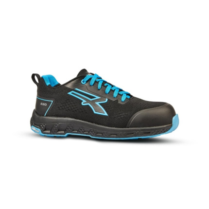 Upower Deon ESD Calzado de Seguridad Bajo - Talla 40 - Corte U-KNIT Elastico, Puntera Fibertoe, Plantilla Antiperforacion Ultraligera, Suela EVA, Proteccion S1PS HI HRO FO SR - Color Negro/Azul