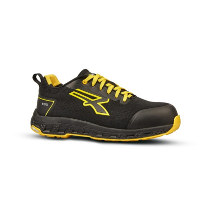 Upower Fitz ESD Zapato de Seguridad - Talla 42 - Corte U-KNIT Elastico, Puntera Fibertoe, Plantilla Antiperforacion Ultraligera, Suela EVA, Proteccion S1PS HI HRO FO SR - Color Negro/Amarillo