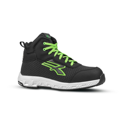 Upower Geb ESD Zapato Alto de Seguridad - Talla 41 - Resistente a la Abrasion e Hidrofugo, Transpirable y Ultraligero, Puntera Fibertoe, Plantilla Antiperforacion, Suela EVA con Agarre, Proteccion S3S CI HI HRO FO SR - Color Negro/Verde